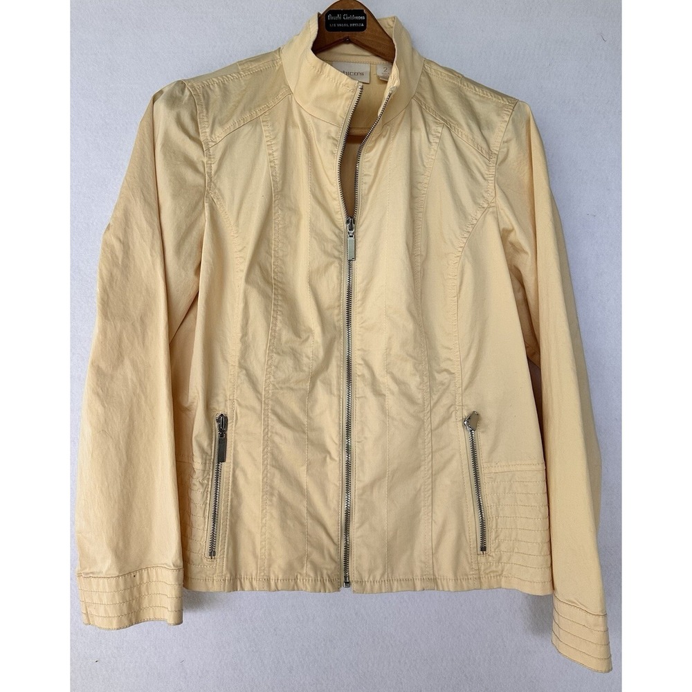 Chicos Lightweight Zip Yellow Jacket Women's Sz 12 / 14 Pockets Office Career
